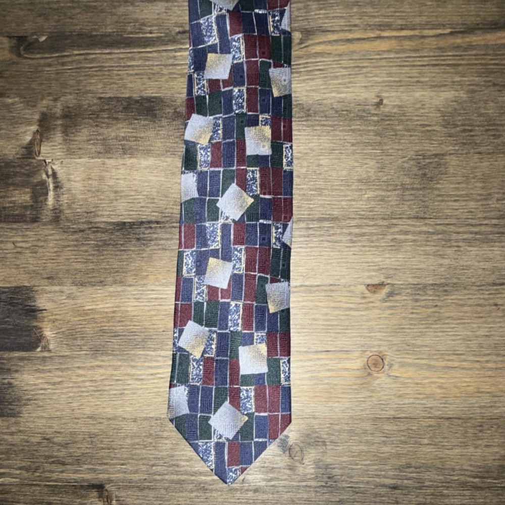 Vintage Emilio Romano 100% Silk Men's Tie: Handmade Geometric Abstract